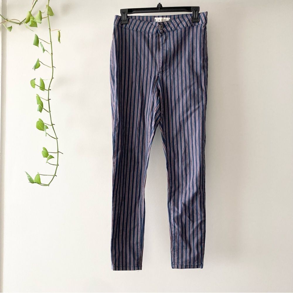 Free‎ People Navy Blue Red Striped High Waisted Skinny Ankle Pants Size 28